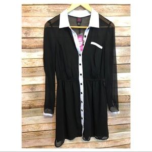 Bebe 2B Dress Sheer Full Sleeve Collar NWT Black